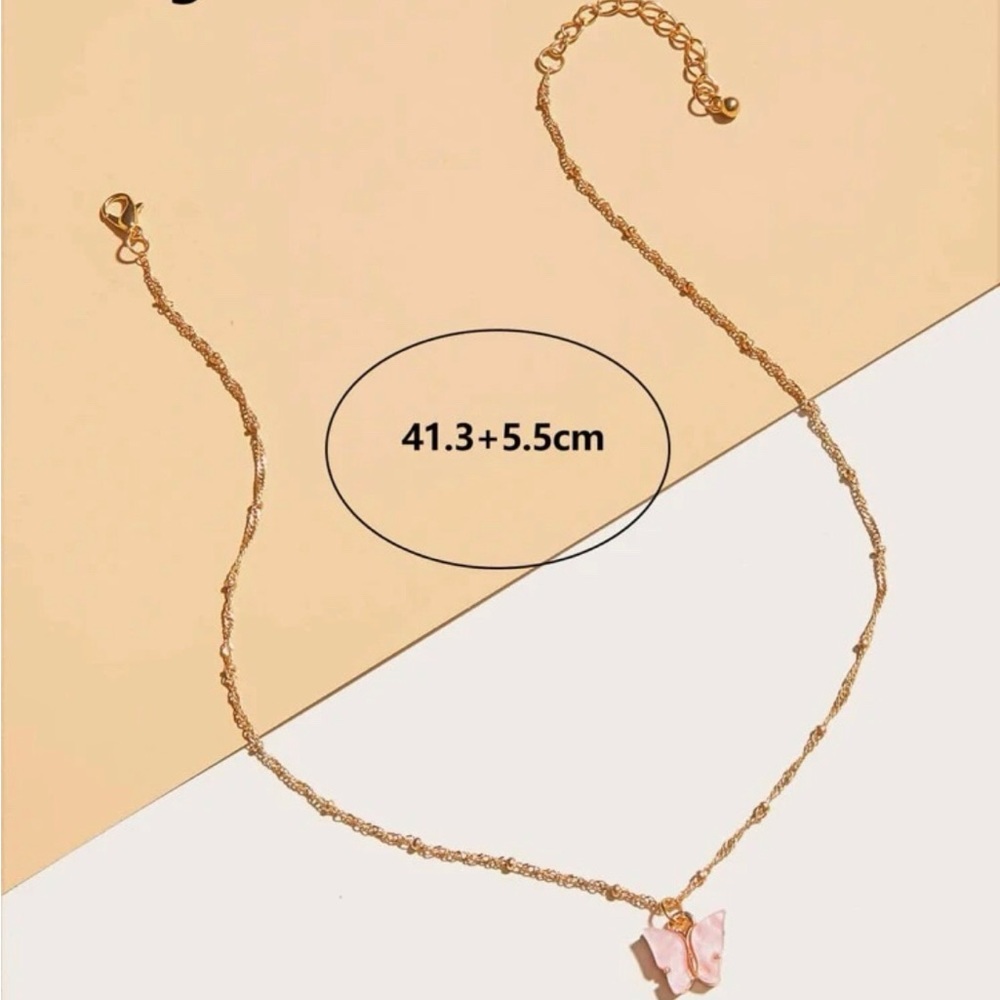 Pink Butterfly Gold Charm Necklace OS New - Picture 7 of 7